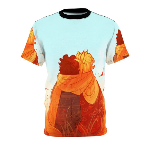Vibrant fall-themed AOP t-shirt featuring popular characters