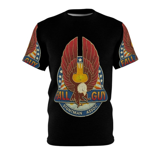 Vintage-style t-shirt with a stuntman graphic, featuring an eagle and the text "Fall Guy Stuntman Association"