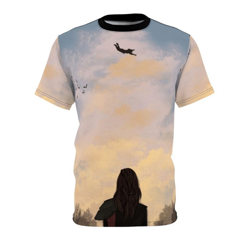 Stylized t-shirt design featuring characters from the popular post-apocalyptic sci-fi TV series "The 100"
