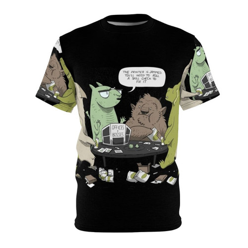 Mythical monsters like trolls, griffins, and dragons on a t-shirt design with "Monsters Love Role-Playing Games" text