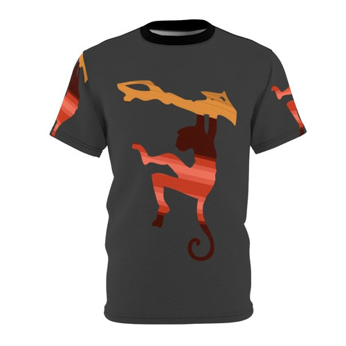 Vibrant t-shirt design featuring a monkey in a legendary, abstract animal art style