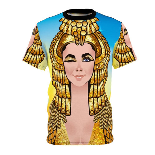 Stylized portrait of Cleopatra, the legendary Queen of Egypt, on a high-quality T-shirt.