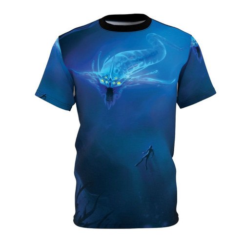 Subnautica-inspired t-shirt featuring the fearsome Ghost Leviathan creature from the game