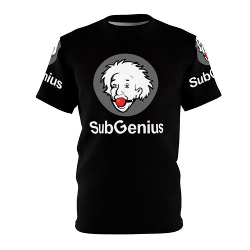 Subgenius inspired abstract logo design on a black t-shirt