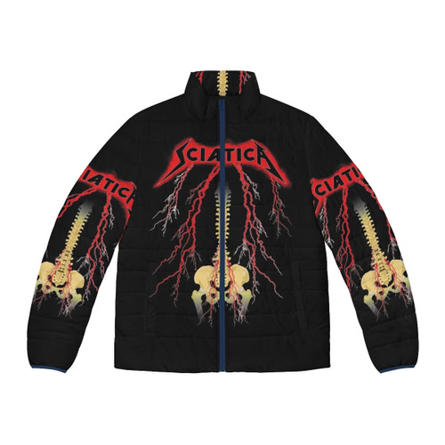 Hard rock sciatica puffer jacket with vintage music and instrument design