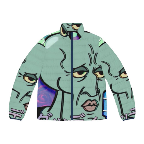 Black cat graphic puffer jacket with hang loose pocket art design