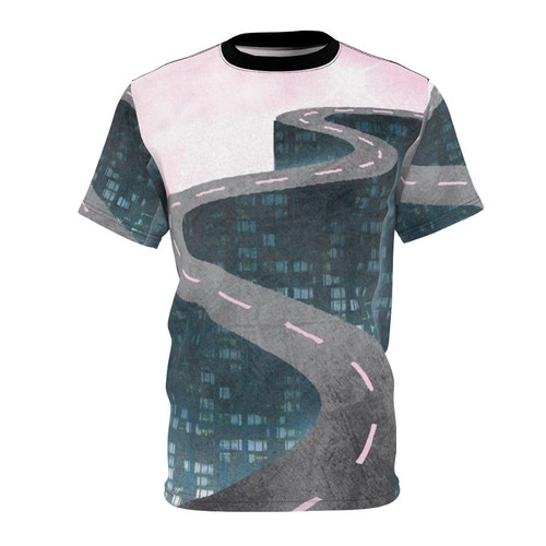 Futuristic retro 80s aesthetic electronic music path t-shirt