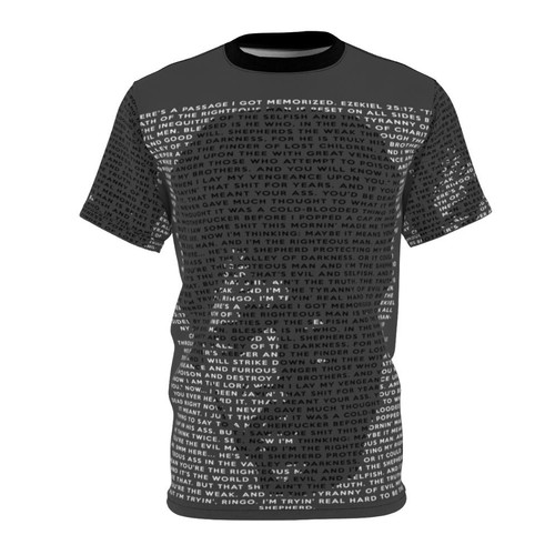 T-shirt featuring the iconic Ezekiel 25:17 quote from the cult classic film Pulp Fiction