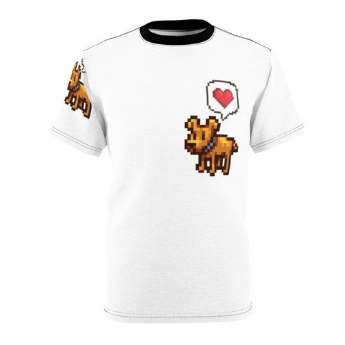 Stardew Valley inspired t-shirt with a pixelated dog design