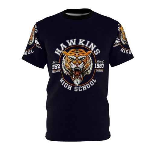 Retro Stranger Things inspired Hawkins High School t-shirt featuring the Demogorgon