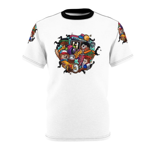 Vibrant doodle design t-shirt with Stranger Things inspired abstract art