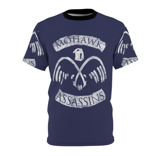 Mohawk-inspired assassins-style t-shirt with gaming-themed design