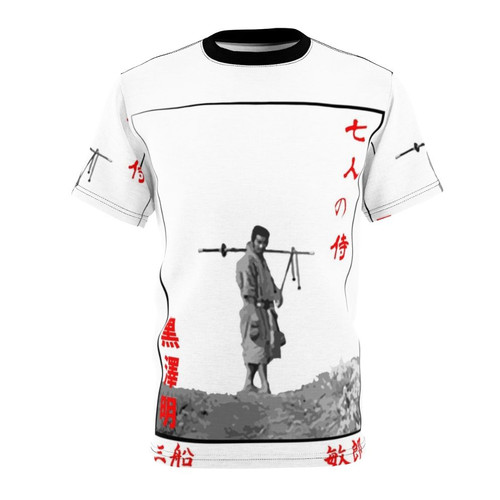 Stylish Samurai-Inspired AOP T-shirt with Katana, Japanese Kanji, and Akira Kurosawa Cinema Themes