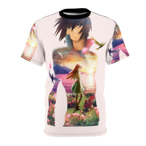 Anime-inspired t-shirt featuring characters and mechas from the Mobile Suit Gundam Seed series