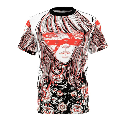Mysterious occult graphic design t-shirt with abstract black and white artwork