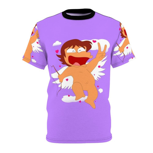 Whimsical t-shirt design featuring a winged deity character from anime/manga inspired artwork