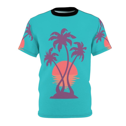 Tropical palm tree sunset graphic design on a t-shirt