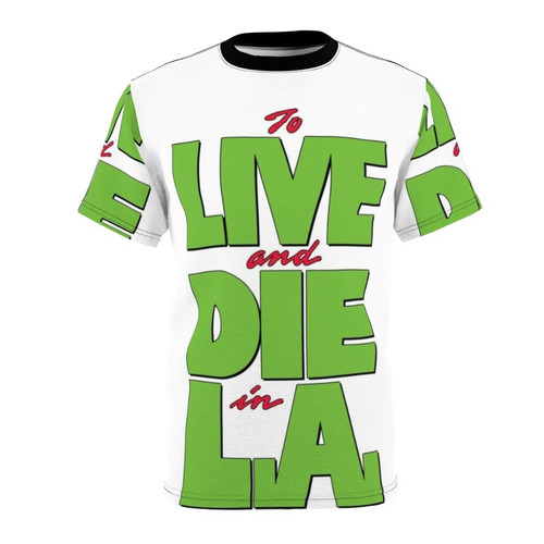 Stylized t-shirt design inspired by the 1980s thriller film 'To Live and Die in L.A.'