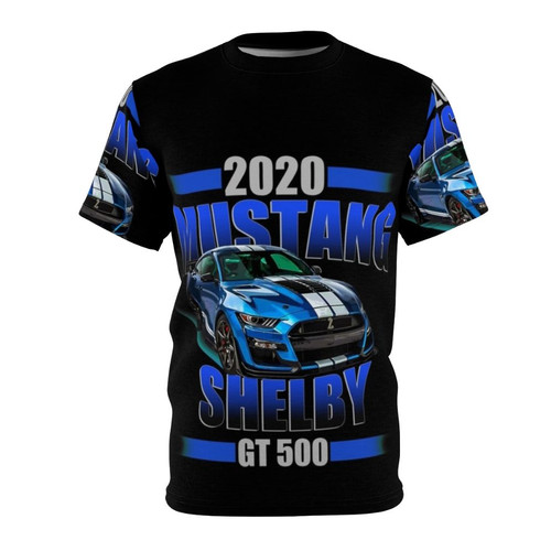 A high-quality t-shirt featuring a retro-style design inspired by the 2020 Shelby GT500 muscle car, perfect for car enthusiasts.