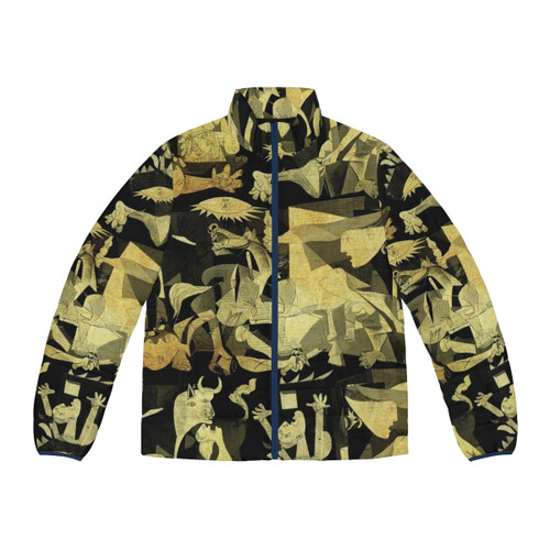 Guernica 2020 Sand Puffer Jacket featuring iconic Pablo Picasso inspired all-over pattern