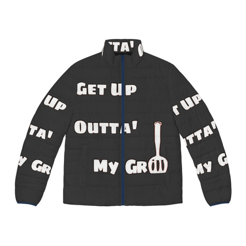 Grim Fandango retro puffer jacket featuring high contrast pixel art design