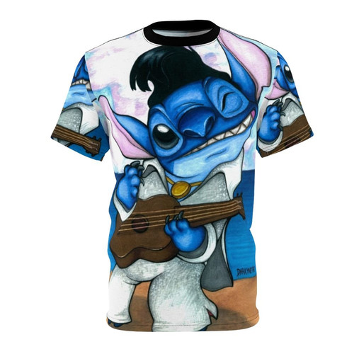Colorful t-shirt featuring a vibrant, hand-drawn Stitch character illustration
