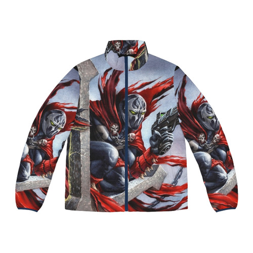 Spawn inspired puffer jacket with watercolor and gouache artwork