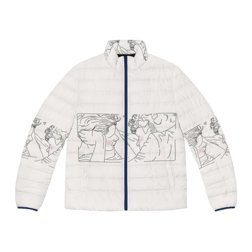 Young Royals Season 2 Wilhelm and Simon Puffer Jacket featuring line art of the couple