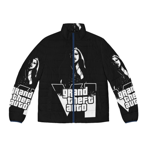 Grand Theft Auto Inspired Puffer Jacket with Retro Gaming Vibes
