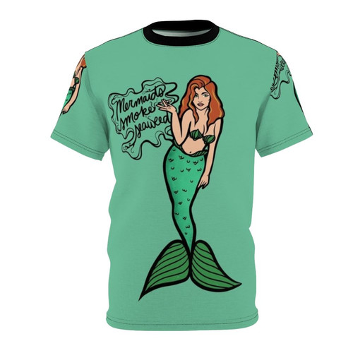 Mermaid-inspired t-shirt with a whimsical design featuring a mermaid smoking seaweed