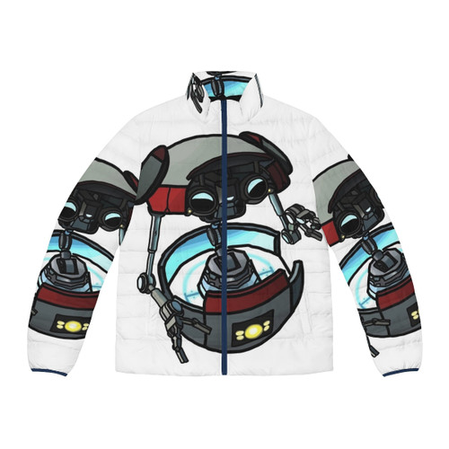 Person wearing a puffer jacket with an arrow design, representing a superhero character