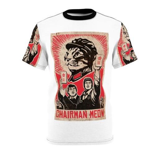 Stylized graphic tee featuring a meme-inspired cat design with Mao Zedong imagery