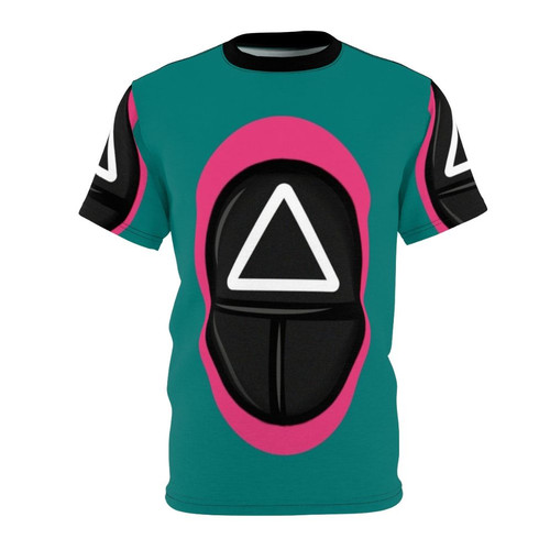 Stylized t-shirt design featuring the iconic triangle soldier from the hit Netflix series Squid Game
