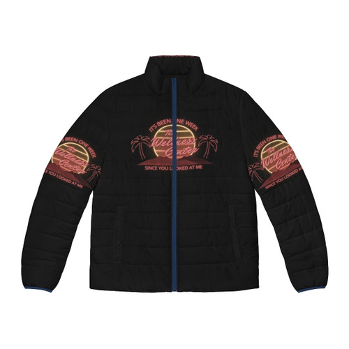 "A cozy puffer jacket featuring the logo of 'The Wellness Center' from the TV show 'What We Do in the Shadows'"