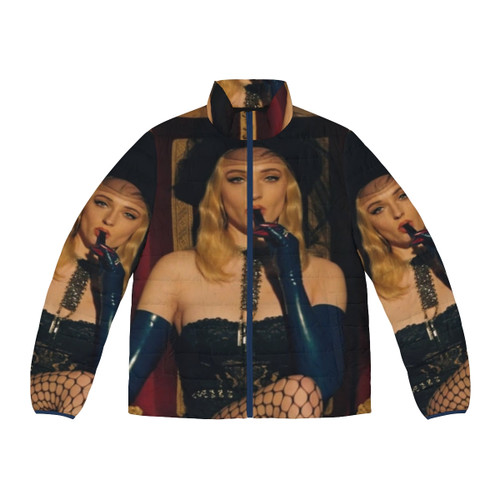 Sophie Turner wearing a stylish puffer jacket inspired by the Jonas Brothers