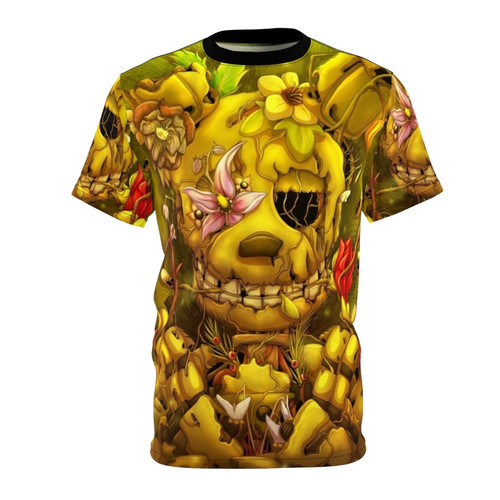 Vibrant spring flowers against a sunset backdrop, printed on a high-quality t-shirt.