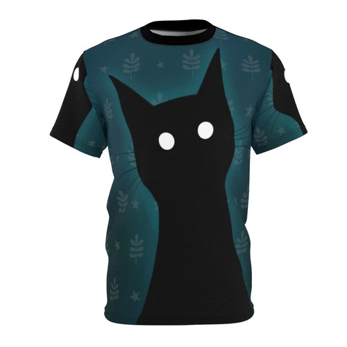 Illustration of a spooky black cat on a t-shirt