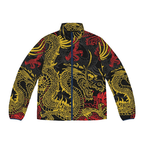 Golden Christmas puffer jacket with a retro and funny design