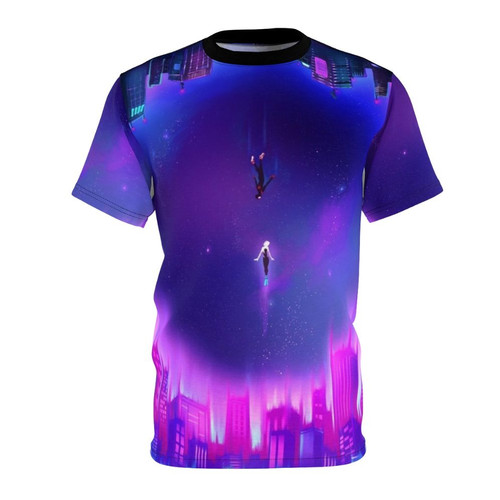 Multiverse Heroes AOP T-Shirt featuring Spider Gwen and Miles Morales inspired by the Spider Verse comic book series