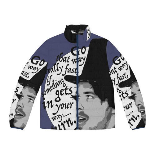 Retro 80s inspired puffer jacket with John Cusack movie references