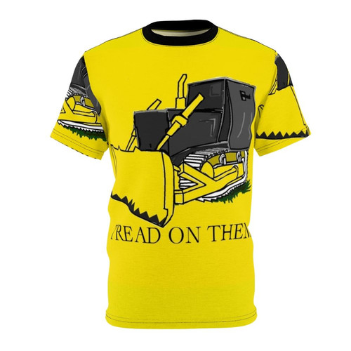 Armored bulldozer t-shirt with "Tread on Them" Killdozer-inspired design