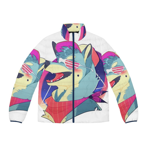 Shiba Inu wearing a puffer jacket with a furry design