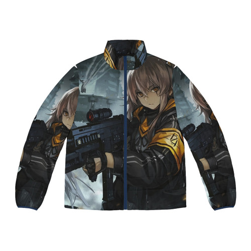 Girls Frontline Squad 404 Puffer Jacket featuring UMP45 and UMP9 characters