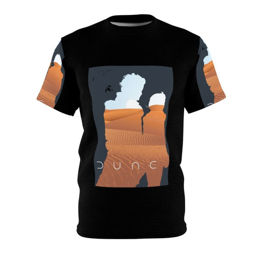 Arrakis desert landscape with moons t-shirt design, inspired by the Dune science fiction movie