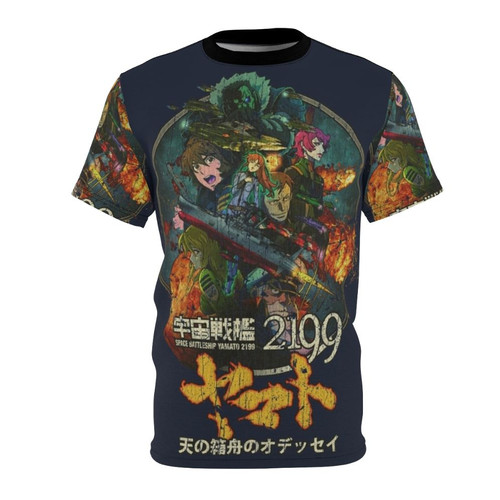 Vintage style t-shirt featuring a space battleship design inspired by the classic 80s anime series "Space Battleship Yamato 2199"