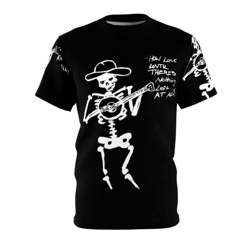 Bluegrass skeleton graphic tee with acoustic guitar and strings