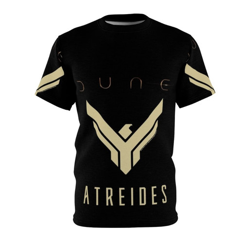 Dune-inspired t-shirt featuring the Atreides house emblem and a futuristic hawk design