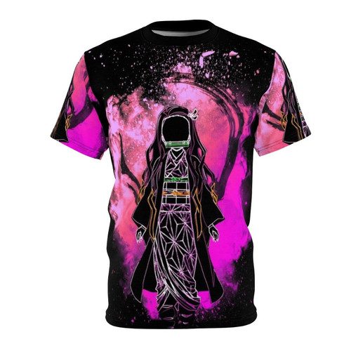 Colorful and abstract anime-inspired t-shirt featuring a demon slayer design from the popular series Kimetsu no Yaiba.