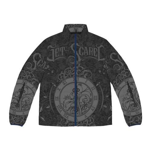Get Scared Demons Puffer Jacket with dark floral print