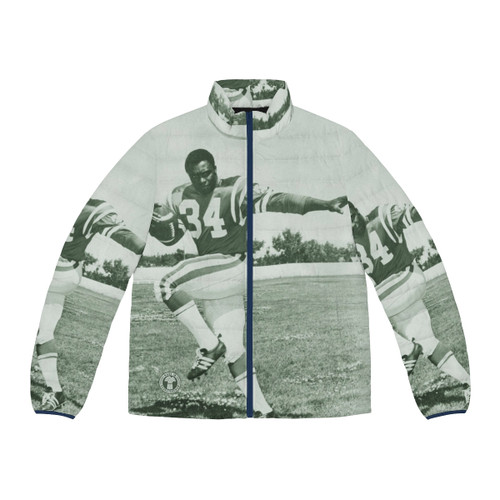 George Russell wearing a puffer jacket with his 2023 Formula 1 racecar design